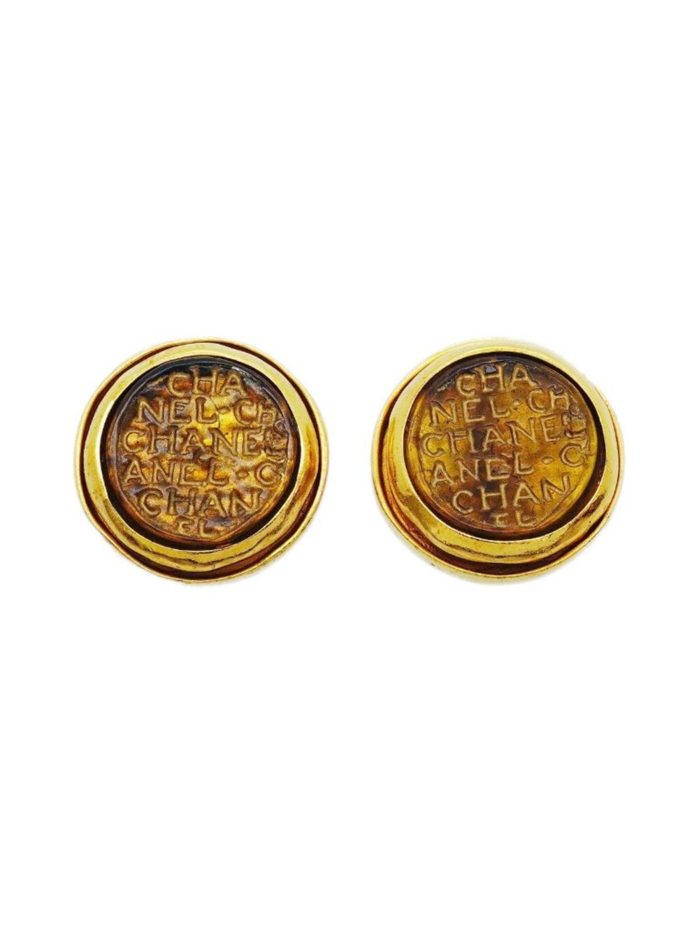 Chanel Earrings Vintage CC Logo Round Circle Gold Plated